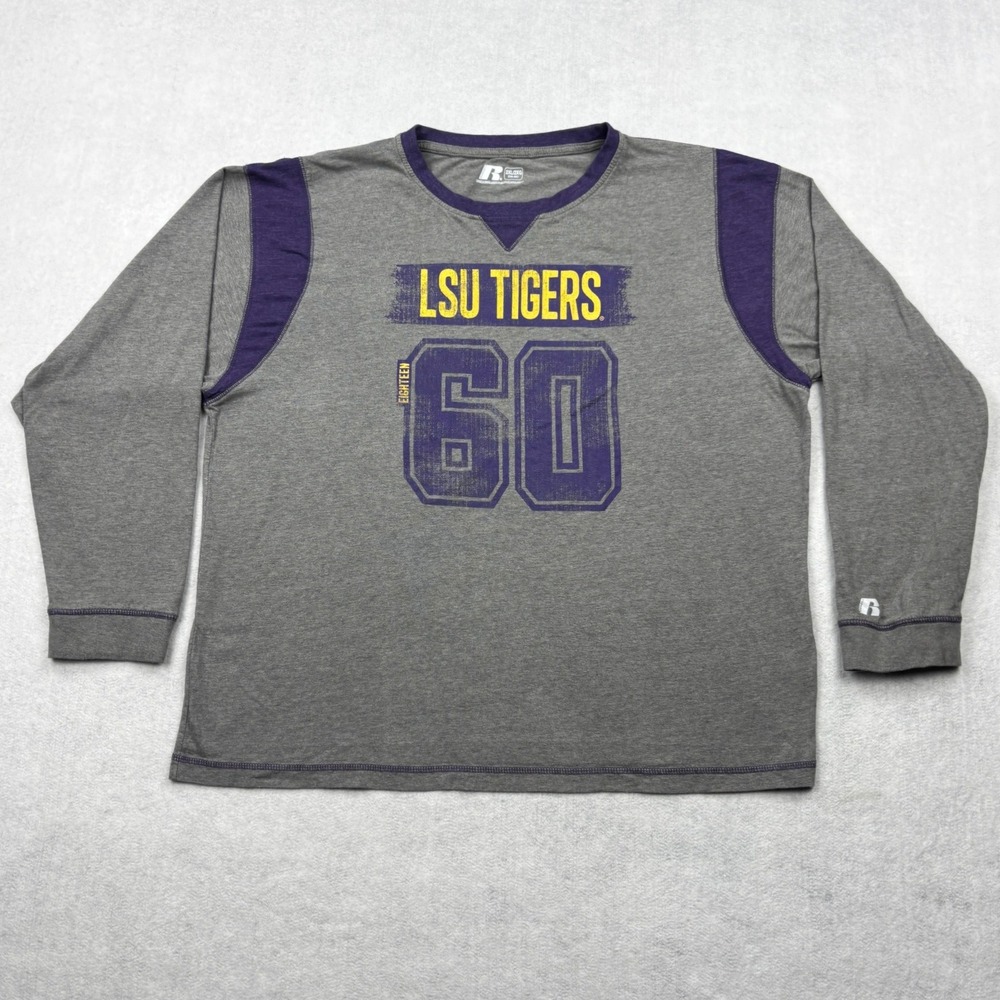 Russell Athletic Shirt Mens 2XL Gray LSU Tigers Football Jersey Long Sleeve NCAA